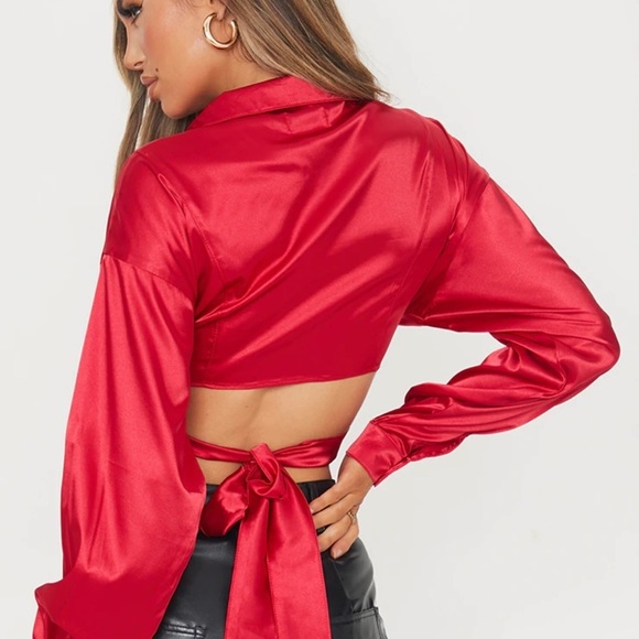 Satin Tie Waist Crop Top - Holiday Party Glam - Size M - Picture 3 of 3